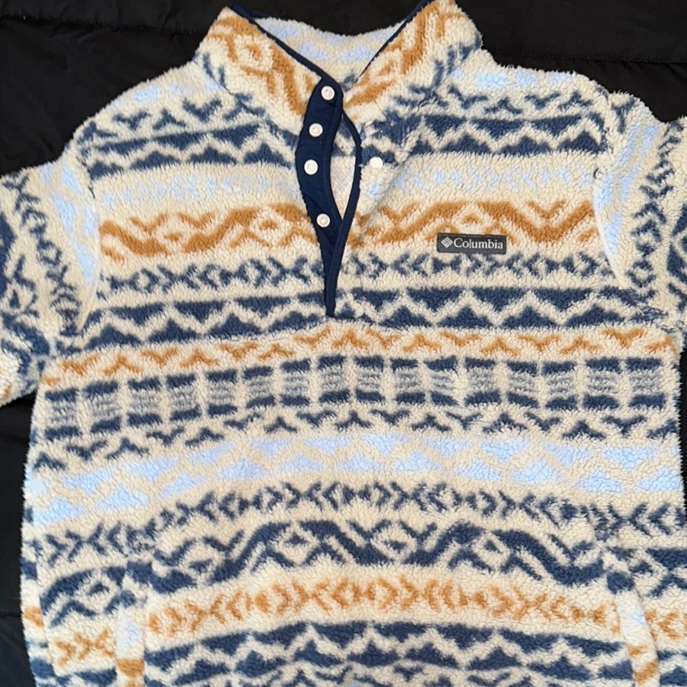 Columbia Fleece Pullover with Blue and Orange Pattern